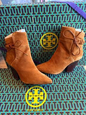 Tory Burch Lila Suede Pointed-Toe Ankle Bootie